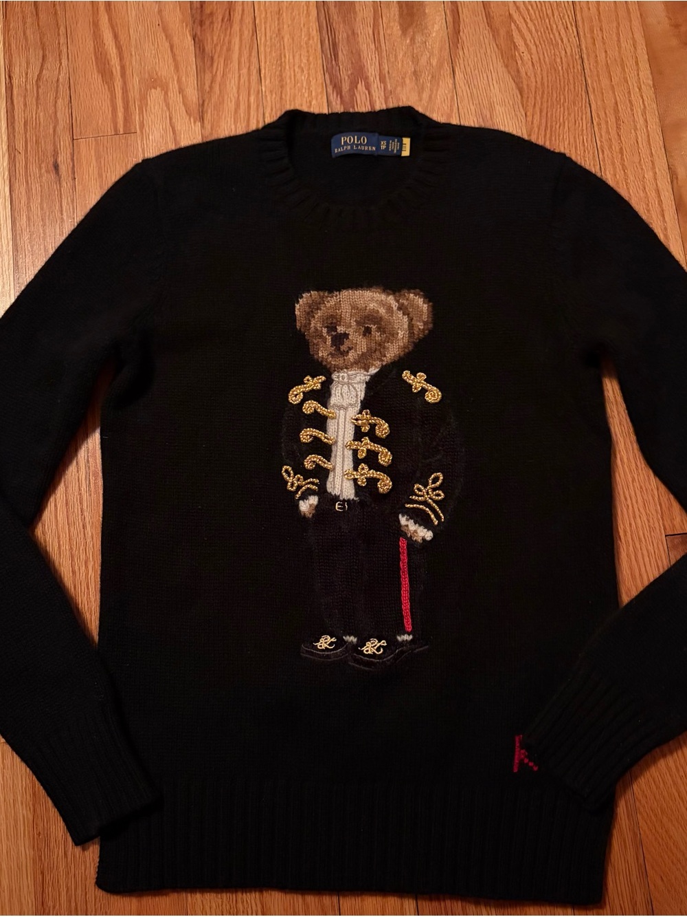 Polo by Ralph Lauren Black Crewneck Sweater with Embroidered Teddy Bear - Picture 6 of 8